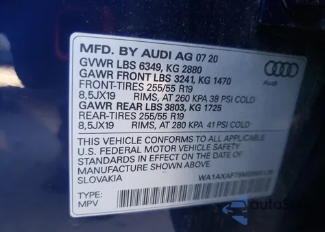 2021 Audi Q7 Premium из США, поврежденный, VIN WA1AXAF75MD000126